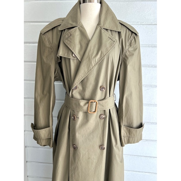 Vintage 1980's RALPH LAUREN Full Length Double Breasted Trench Coat in Khaki -12 - Picture 2 of 13